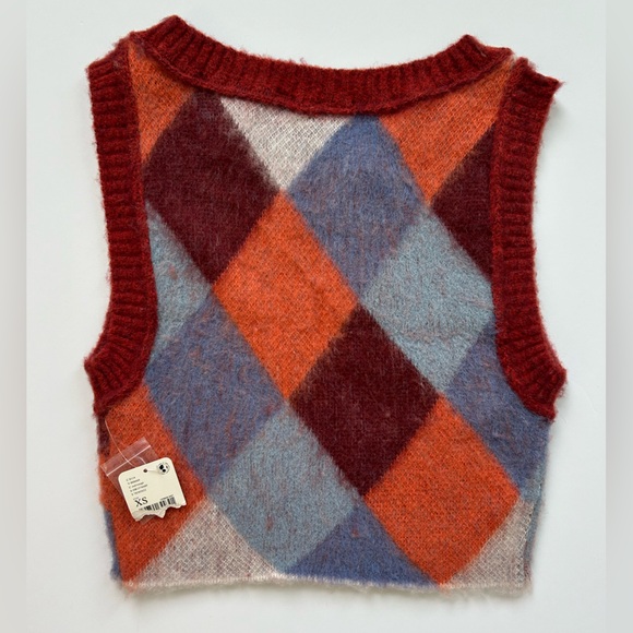 NWT Free People Argyle Quinn V-neck Wool blend Sweater Vest - Picture 6 of 10